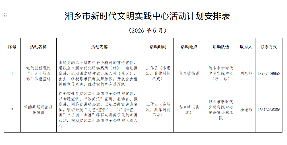 @湘乡人 湘乡市新时代文明实践中心5月活动计划新鲜出炉