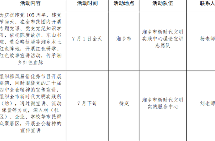 @湘乡人 湘乡市新时代文明实践中心7月活动计划新鲜出炉