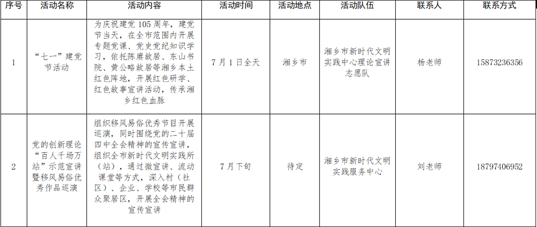 @湘乡人 湘乡市新时代文明实践中心7月活动计划新鲜出炉